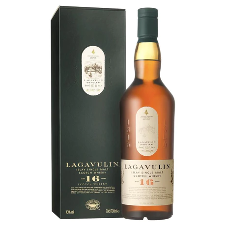 Price of Lagavulin 16 Years Old single malt Scotch whisky bottle with rich smoky peat flavor