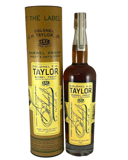 EH Taylor Barrel Proof 750ml bottle, iconic design.
