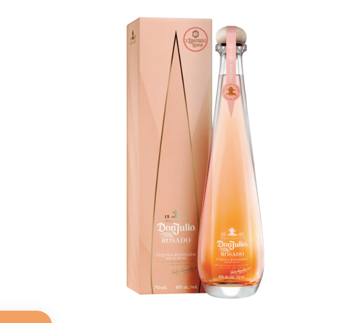 Don Julio 1942 Rosado Pink Reposado Tequila bottle, featuring a sleek rose-tinted design and luxurious presentation.