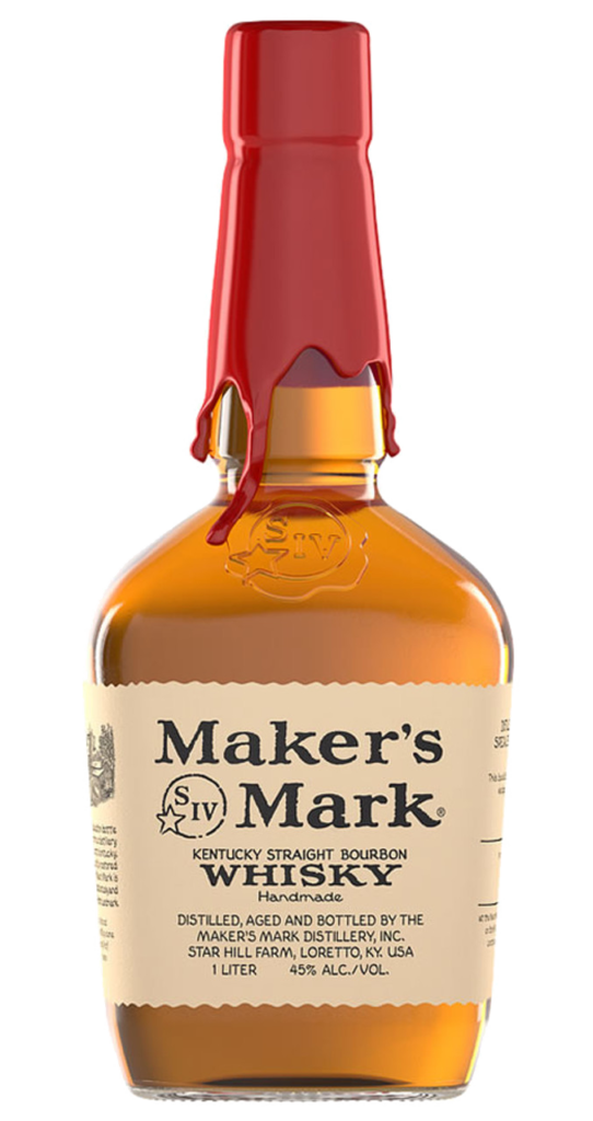 Maker’s Mark Bourbon 1L bottle, classic red wax seal.